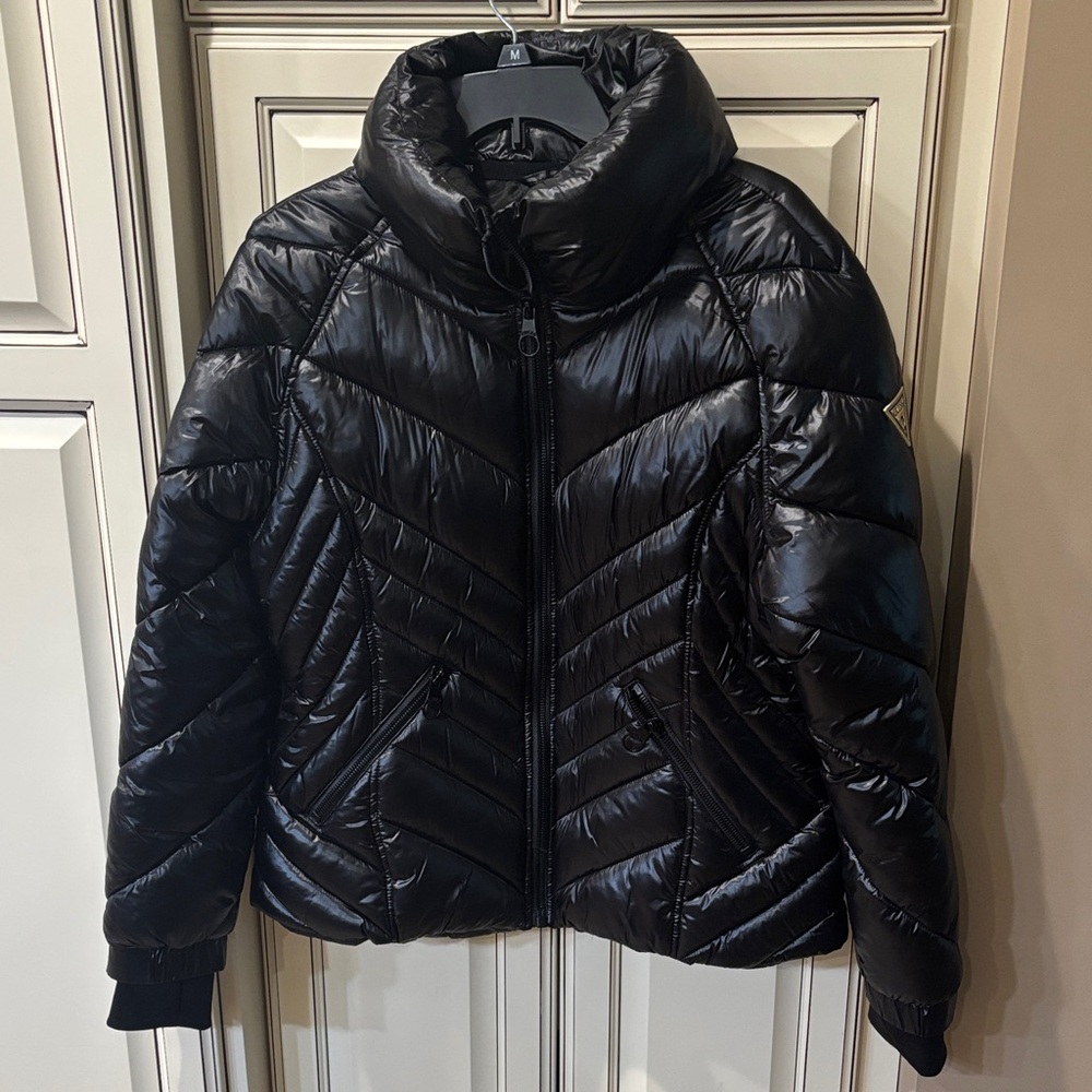 Guess Shiny Black Puffer Jacket Size L